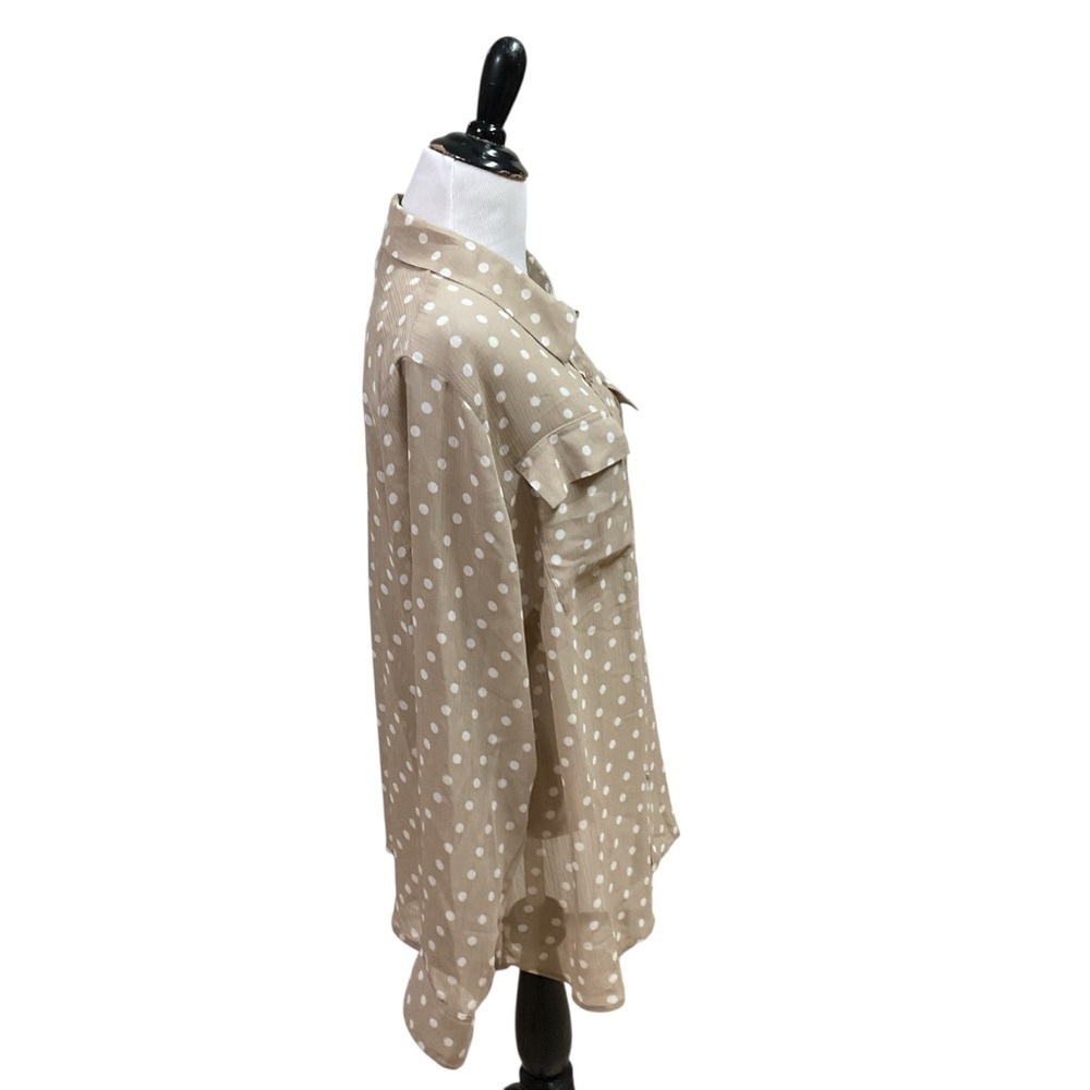 Lane Bryant Women's Size 18/20 Button Down Blouse Top Semi Sheer Polka Dot Beige - Picture 4 of 6